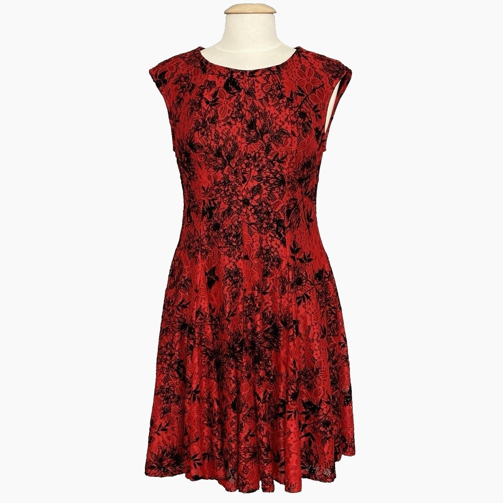 Gothic Romantic Womens Dress 10 Red Black Floral Lace Whimsigoth Fairy Retro